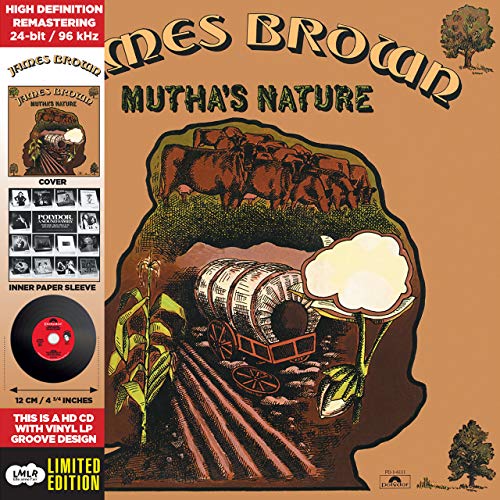 Album cover art for James Brown's Mutha's Nature featuring a farm scene illustration.