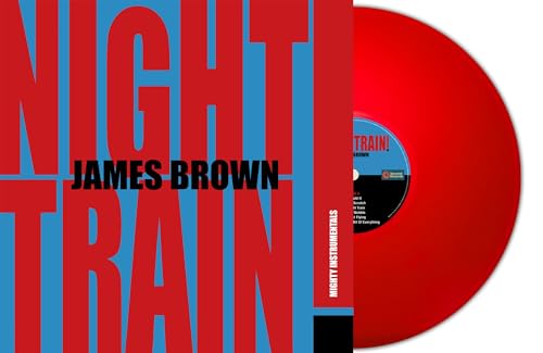 James Brown's "Night Train" red vinyl record with bold red and blue cover.