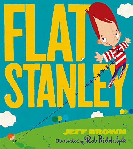 Flat Stanley book cover with a flat boy and large yellow title text.