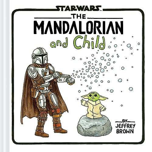 The Mandalorian and Grogu, illustrated in a comic book style.