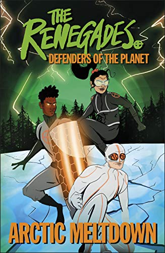 Book cover featuring two young heroes and a robot in a snowy landscape.