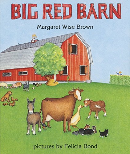 Book cover featuring a large red barn and various farm animals on green grass.