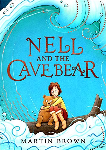 Book cover: girl with a brown bear against a blue, swirling background.