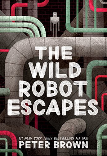 Book cover showing a small robot silhouette amidst a background of industrial pipes.