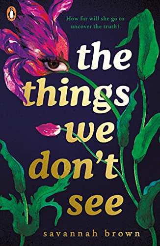 Book cover: dark floral design with an eye embedded in a tulip.