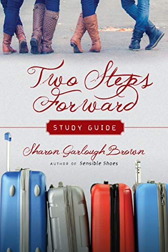 Book cover: “Two Steps Forward Study Guide” with shoes and luggage.