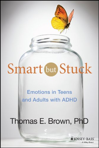 Book cover: glass jar with butterfly, title “Smart but Stuck,” author Thomas E. Brown.