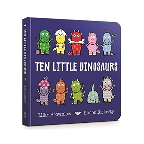 Board book cover with ten colorful, cartoon-style dinosaurs.