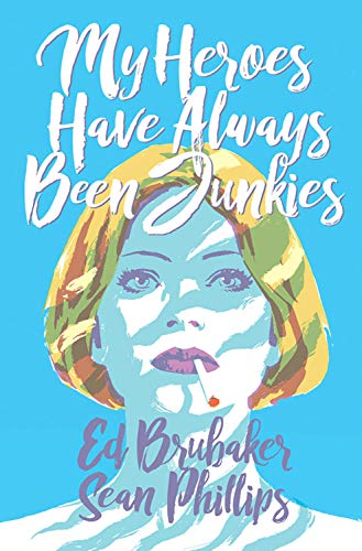 Comic book cover featuring a woman with a cigarette against a bright blue background.