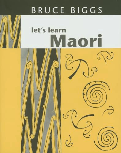 Book cover: “Let’s Learn Maori” with yellow, grey, and dark green designs.