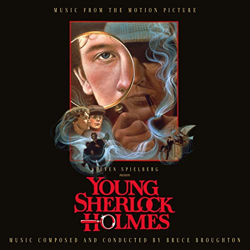 Young Sherlock Holmes" vinyl record cover featuring a portrait and smoky imagery.