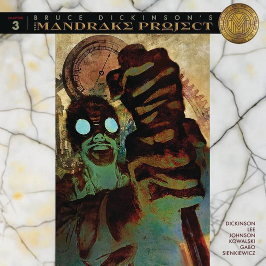 Book cover: Bruce Dickinson’s “The Mandrake Project” Book 3, illustrated face.