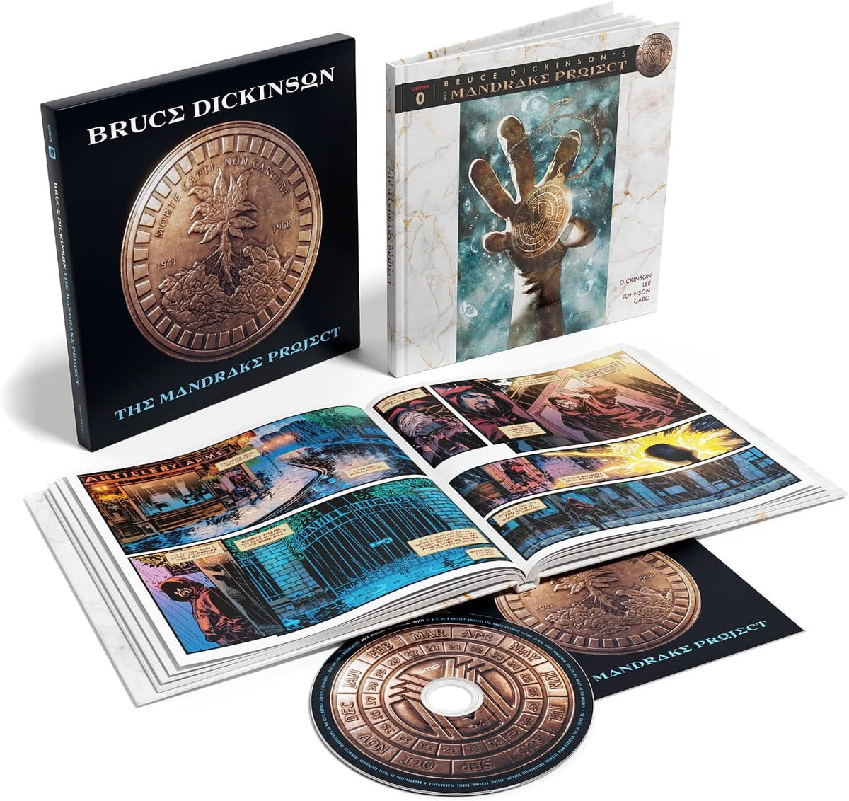 Bruce Dickinson's "The Mandrake Project" CD package with booklet and comic.