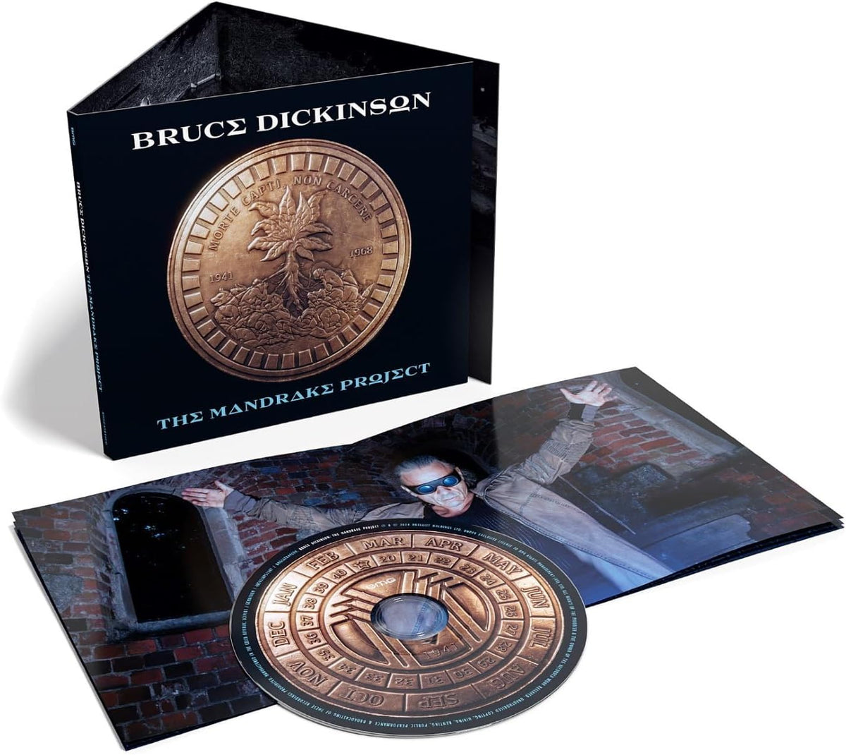 Bruce Dickinson The Mandrake Project CD digipak with a coin graphic and disc.