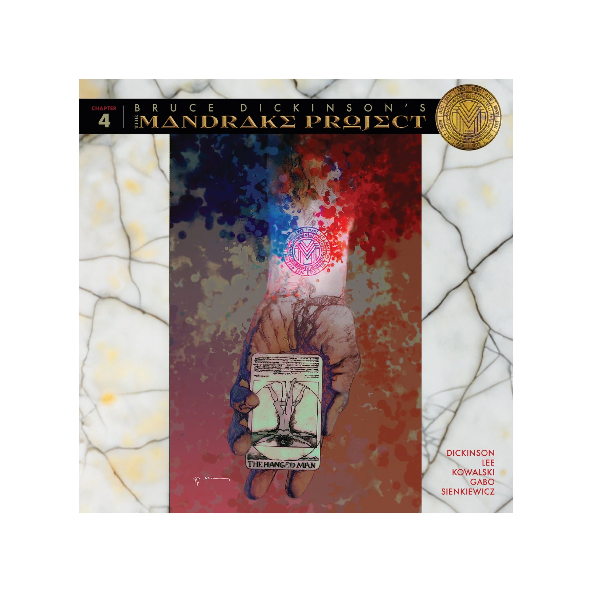 Comic book cover: Bruce Dickinson’s “The Mandrake Project” issue 4, tarot imagery.