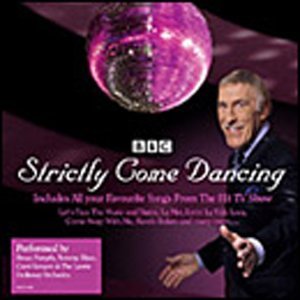 Bruce Forsyth in a suit beside a pink disco ball on a purple background.