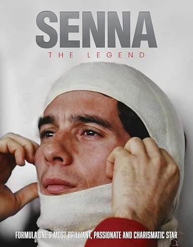 Ayrton Senna in racing gear with a head bandage, book cover.