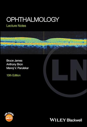 Book cover: "Ophthalmology: Lecture Notes", 13th edition, with eye scan image.