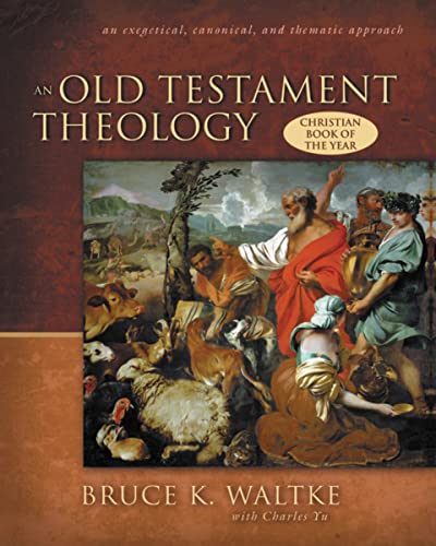 Book cover: “An Old Testament Theology” with biblical scene painting.
