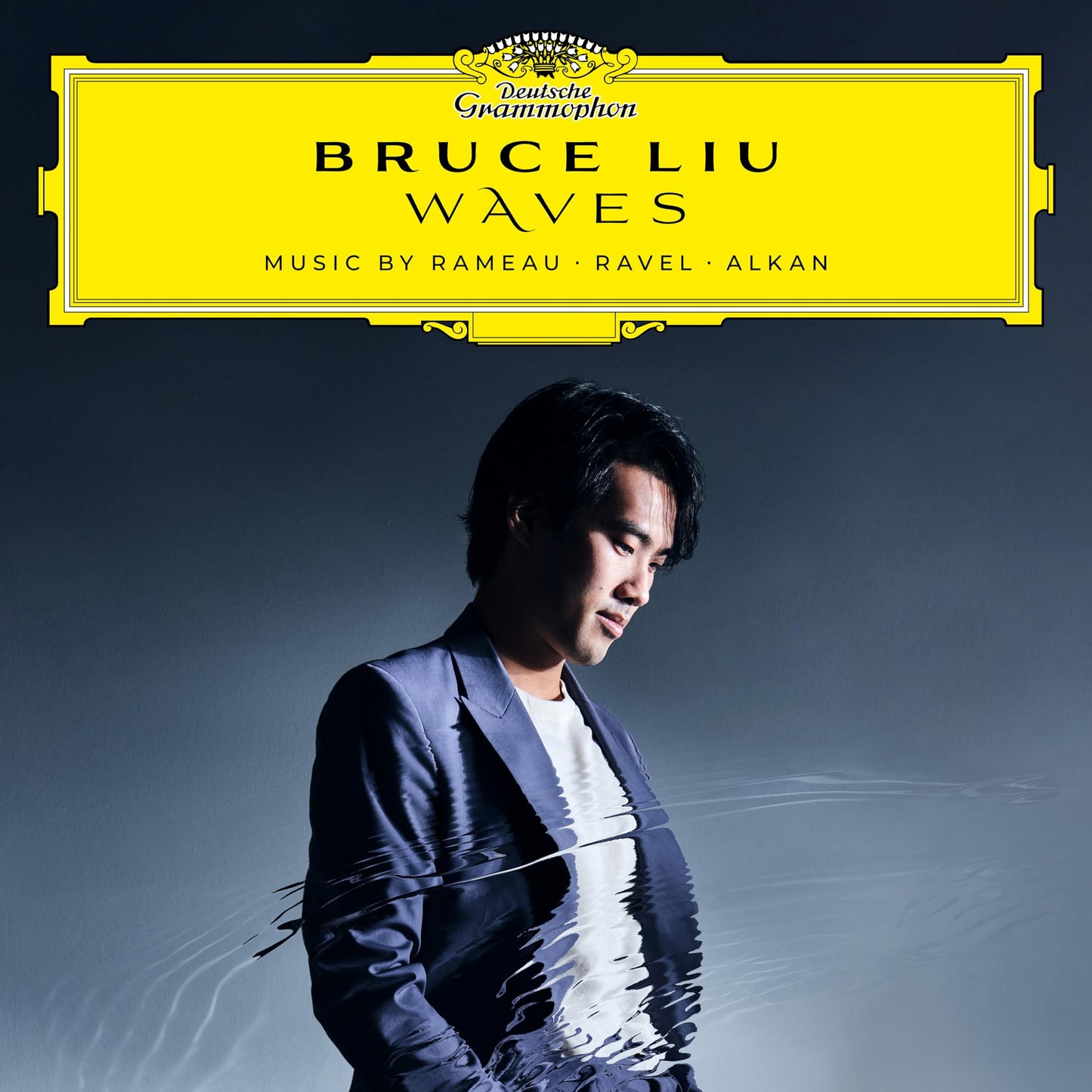 CD cover featuring pianist Bruce Liu with a watery, dark blue background.
