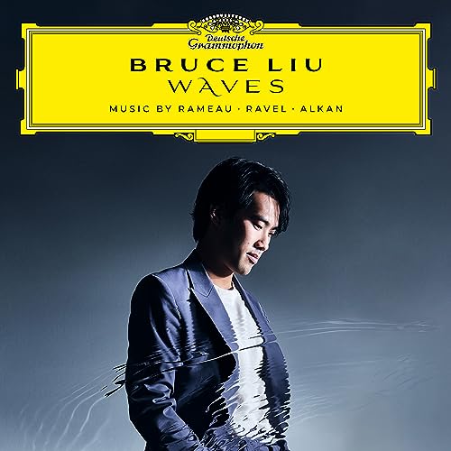 CD cover featuring pianist Bruce Liu with wave-like reflections.