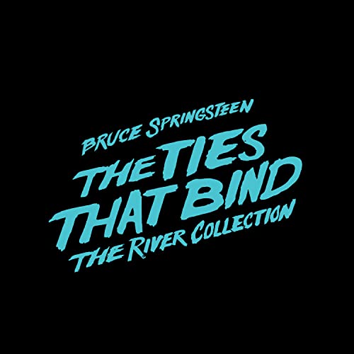 Bruce Springsteen album cover: turquoise text on a black background.