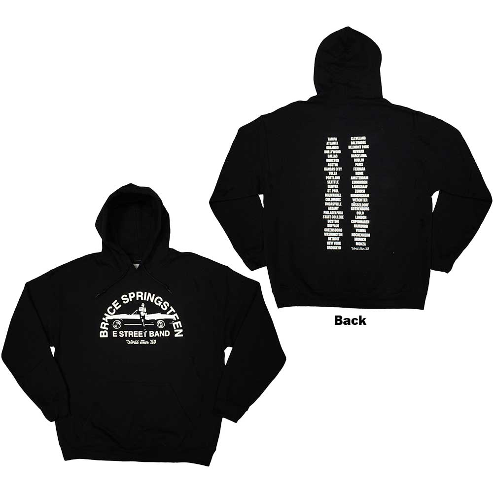 Gray hoodie with large back print of Bruce Springsteen's car from the 2023 tour.