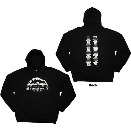 Gray hoodie with large back print of Bruce Springsteen's car from the 2023 tour.