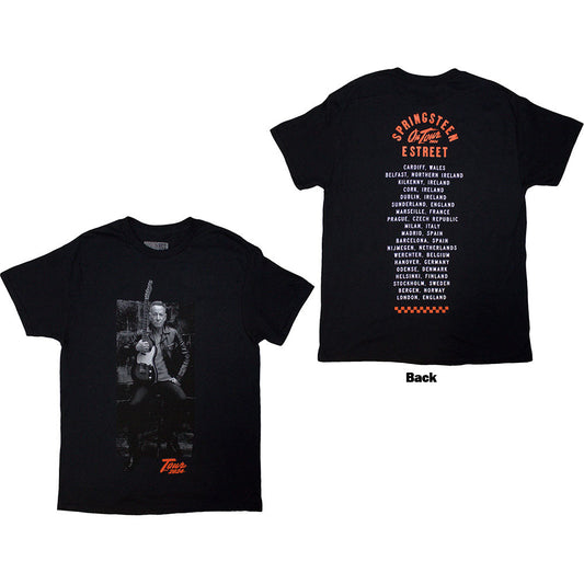 Black unisex t-shirt with Bruce Springsteen's Tour '24 Wheel logo on back.