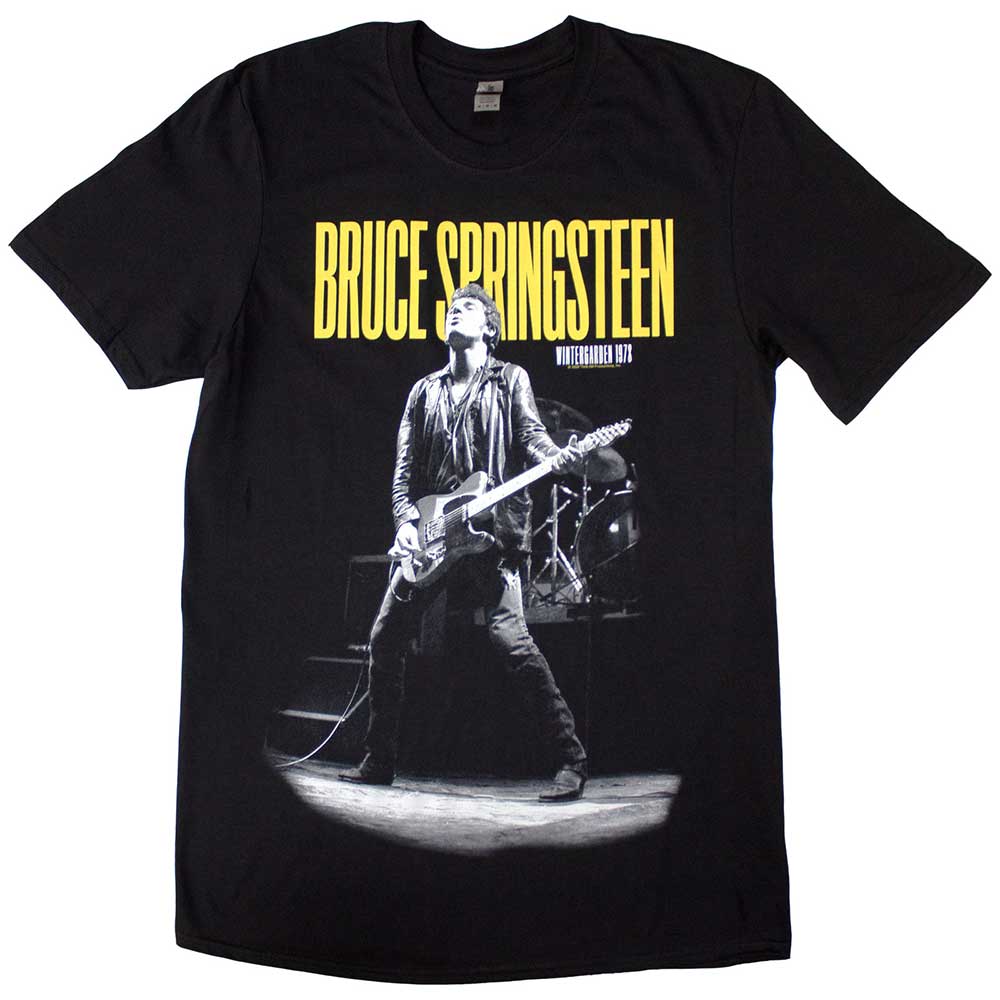 Black t-shirt with a graphic of Bruce Springsteen playing guitar.