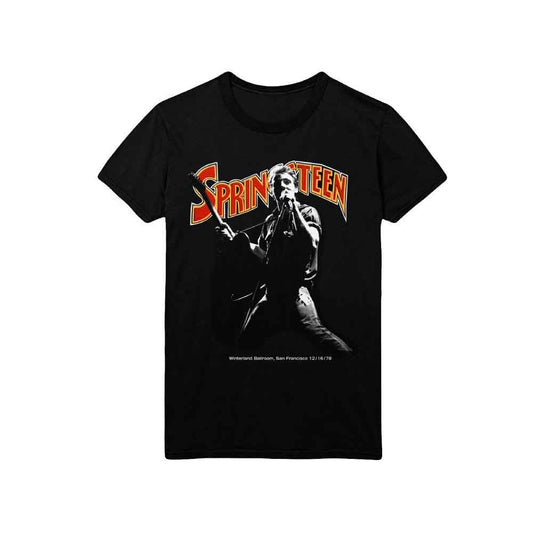 Black t-shirt with a graphic of Bruce Springsteen performing onstage.