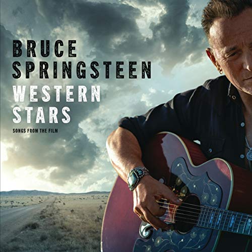 Bruce Springsteen album cover, "Western Stars," with desert landscape and guitar.