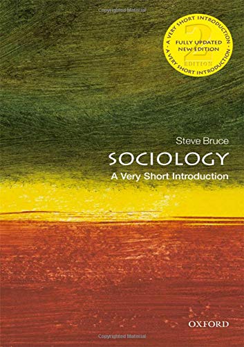 Book cover titled Sociology: A Very Short Introduction with abstract green, yellow, and red background.
