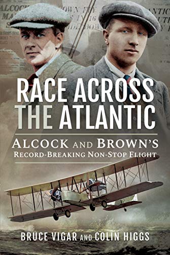 Book cover featuring Alcock and Brown, and their biplane over waves.