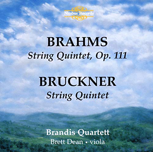 CD cover for Brahms and Bruckner string quintets, landscape background.
