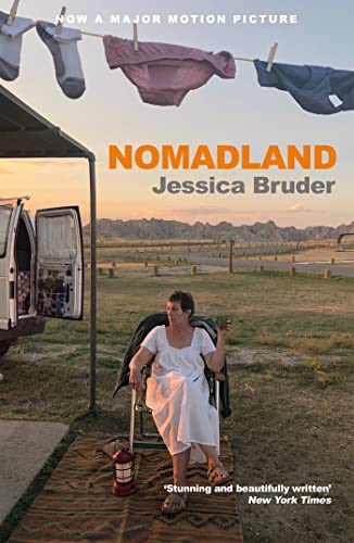 Book cover: woman seated outside a van with laundry hanging above.