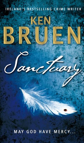 Book cover for "Sanctuary" by Ken Bruen with a feather image.