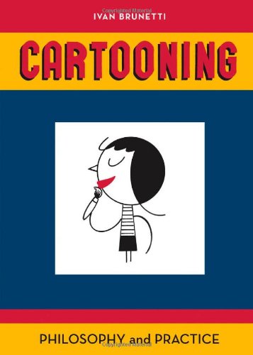 Book cover: "Cartooning: Philosophy and Practice" with a simple cartoon illustration.