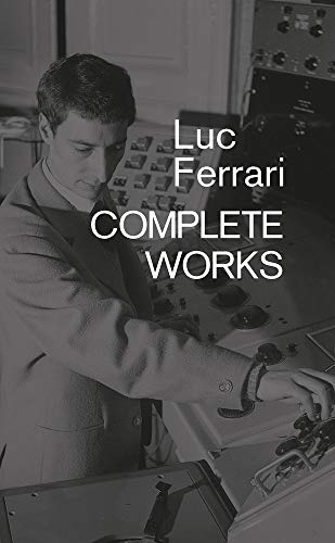 Black and white portrait of Luc Ferrari operating a vintage audio mixing console.