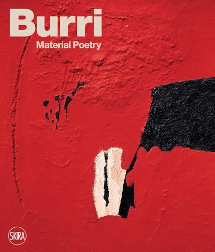Book cover for "Burri: Material Poetry" with red textured background.