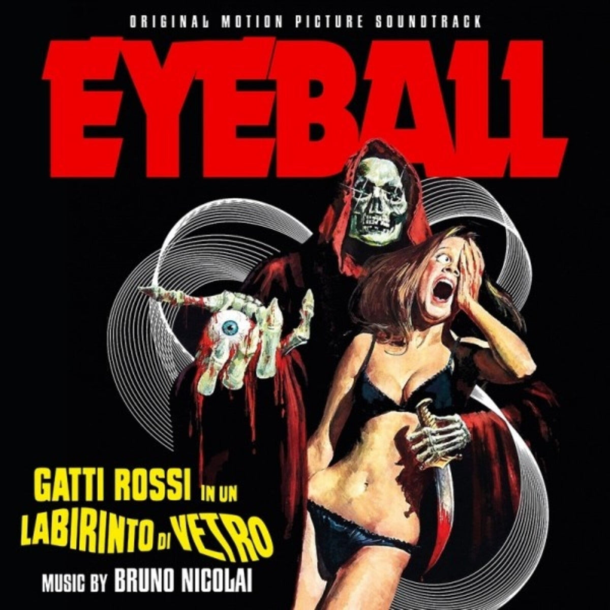 CD cover for "Eyeball" soundtrack featuring a horror scene with a skull and woman.
