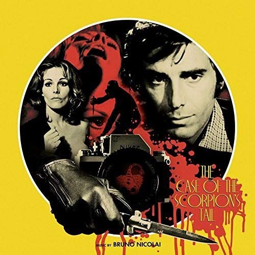 Vinyl record cover featuring film stills, a camera, and a knife.