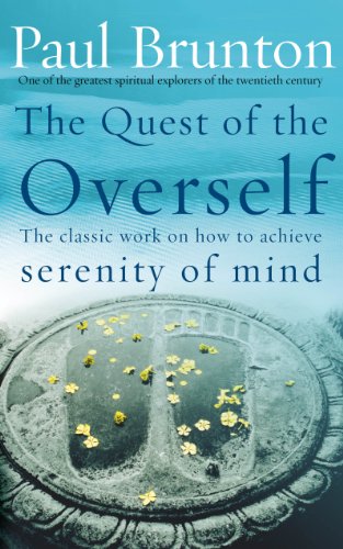 Book cover: "The Quest of the Overself" with footprints in water and flowers.