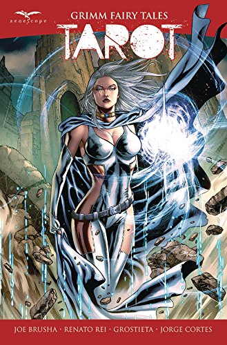 Grimm Fairy Tales Tarot box art featuring a woman with flowing hair.
