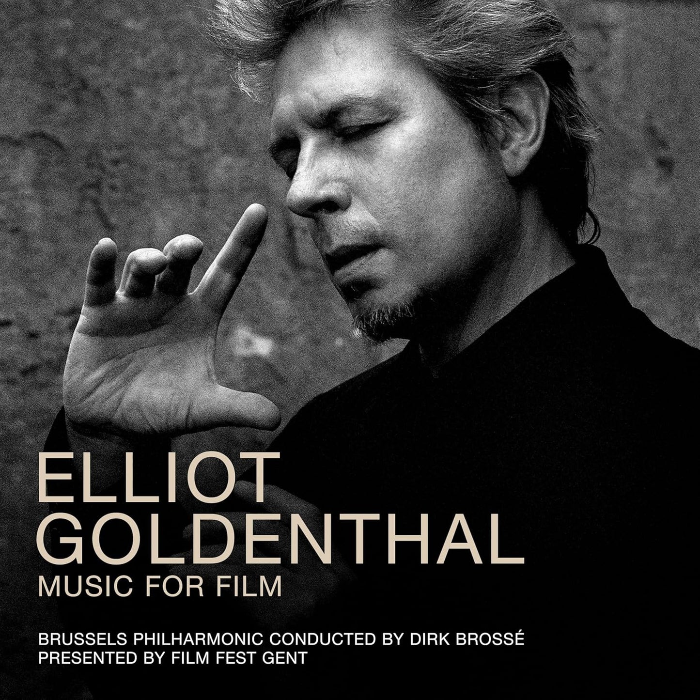 Black and white portrait of Elliot Goldenthal, album cover for "Music for Film".