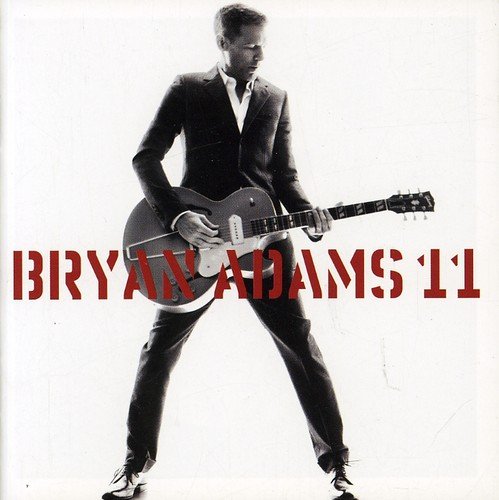Bryan Adams album cover: artist with guitar, red text, white background.