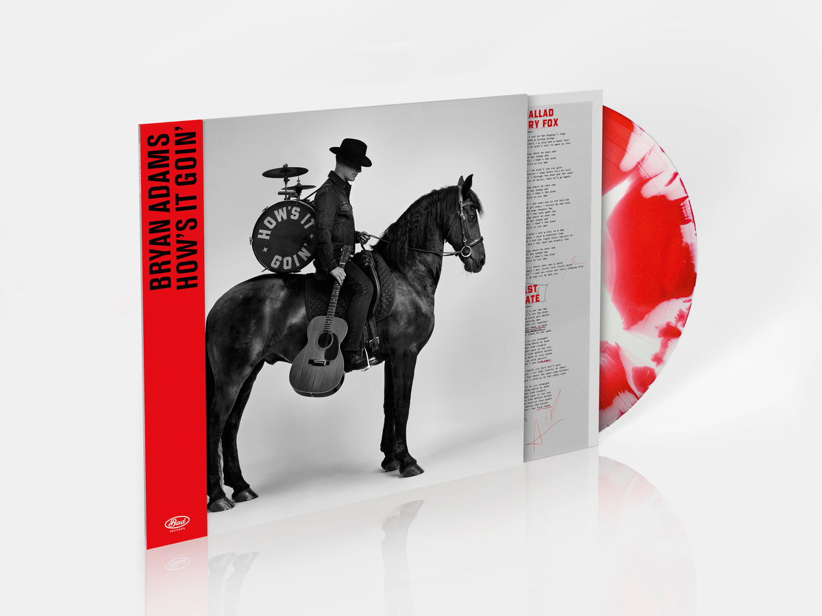 Bryan Adams album cover featuring a man on a horse, red vinyl record.