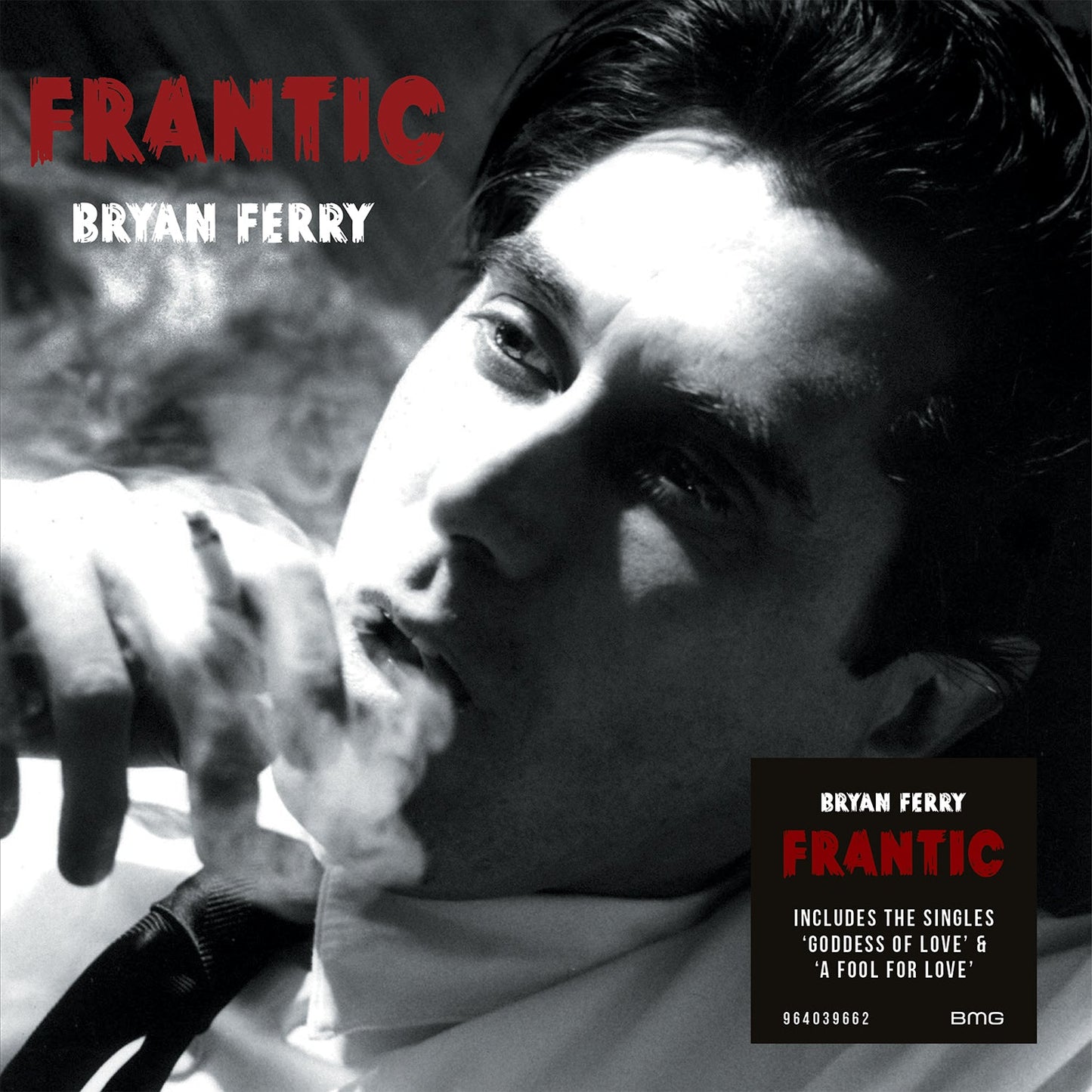 Black and white CD cover of Bryan Ferry, close-up portrait.