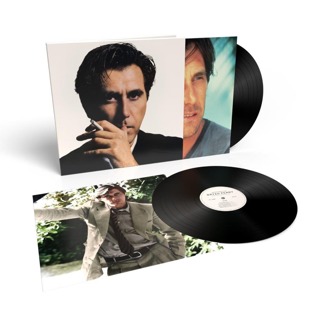 Vinyl record set featuring Bryan Ferry album covers and a black vinyl disc.