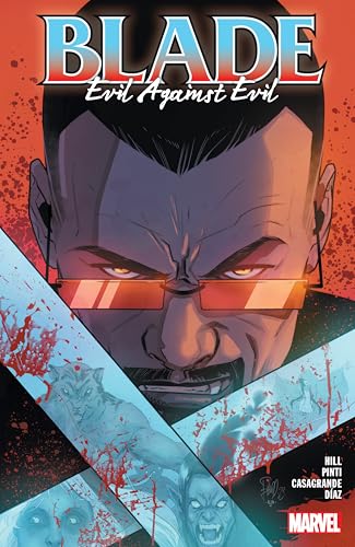 Comic book cover featuring Blade with red sunglasses, blood splatters, and ghostly figures.